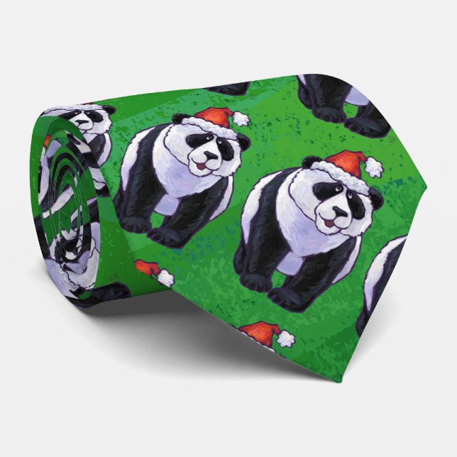 Gravata Panda Bear em Santa Chapéu em Verde (Rolled)