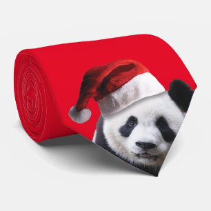 Gravata Panda Bear Vestindo um chapéu de Papai Noel no Na