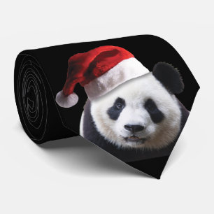Gravata Panda Bear Waring a Santa Claus hat