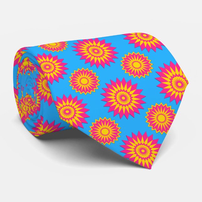 Gravata Pansexuality pride flag / blue flower pattern (Rolled)