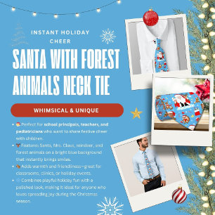 Gravata Papai Noel Com Animais da Floresta