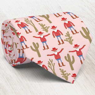 Gravata Papai Noel Cowboy Divertido Natal Western Rosa