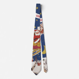 Gravata Papai Noel de Natal Antigo com Rena Voadora