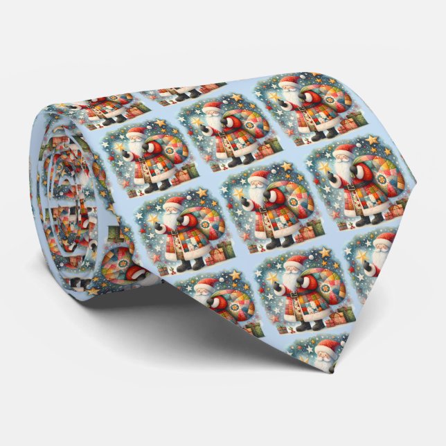 Gravata Papai Noel de Patchwork Acolchoado com Estrelas de (Rolled)