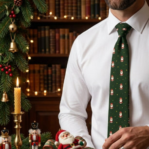 Gravata Papai Noel no Feriado Verde Profundo
