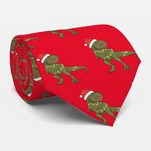 Gravata Papais noeis T-Rex Dinossauro Natal Tarde