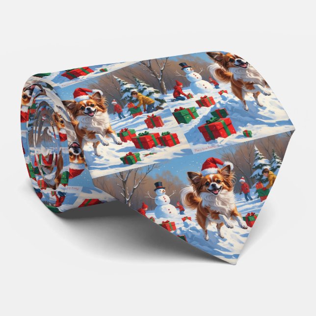 Gravata Papillon Cachorro Correndo em Neve com Chapéu de N (Rolled)