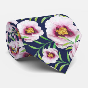 Gravata Papoila azul-rosa doce padrão floral de safena