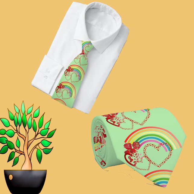 Gravata Para Ele Rosas Rústicos Fofos Namorados Arco-Íris (For Him Cute Rustic Roses Heart Valentine Rainbow Neck Tie)