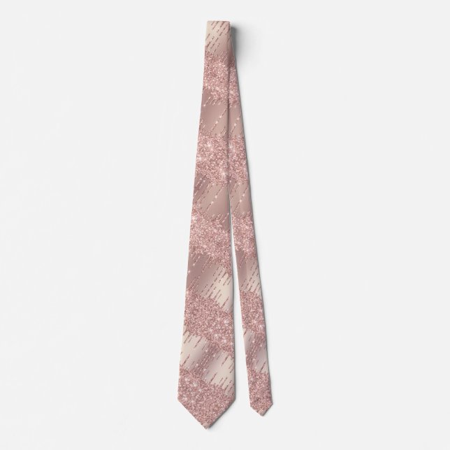 Gravata Party Unisex Neck Tie Rose Blush Glitter Drips (Frente)