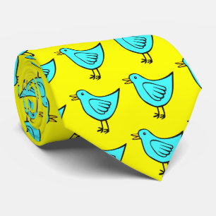 Gravata Pássaro Pequeno - Azul-Gelo com Amarelo