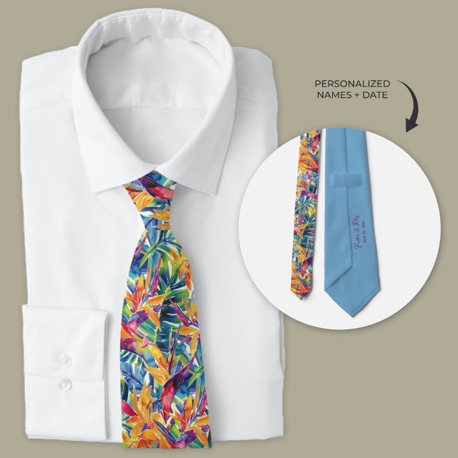 Gravata Pássaro Tropical do Havaí de Paraíso (Personalized Hawaiian birds of paradise floral wedding neckties for groomsmen)