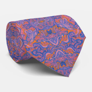 Gravata Pássaros árabes Boêmia Cor-de-Rosa Azul Padrão