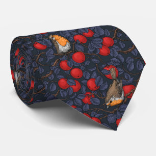 Gravata Pássaros na macieira/azul e vermelho 