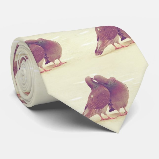 Gravata Pássaros retros do amor que beijam o pombo (Rolled)