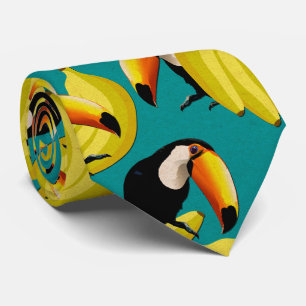 Gravata Pássaros Turianos Tropicais Divertidos Amarelo e 