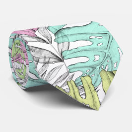 Gravata Pasta monstera folha de palma aquarela tropical