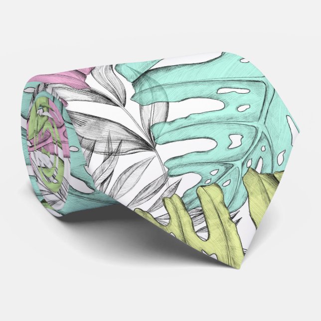 Gravata Pasta monstera folha de palma aquarela tropical (Rolled)