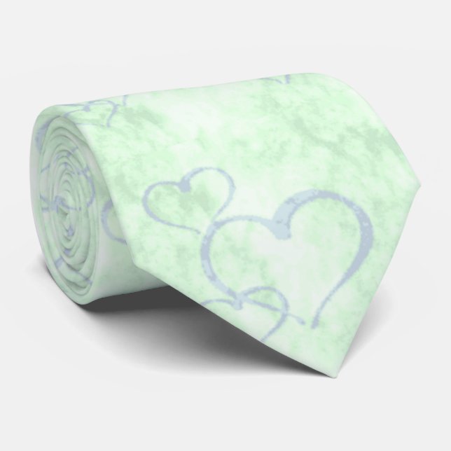 Gravata Pastel Blue Green Namorados Hearts Men (Rolled)
