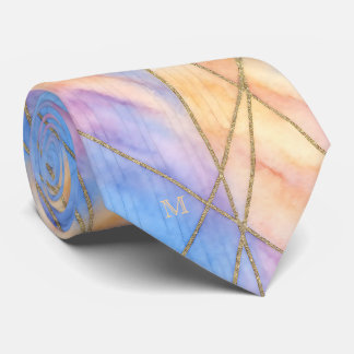 Gravata Pastel das Linhas de Ênfase Dourada das Molas de Á