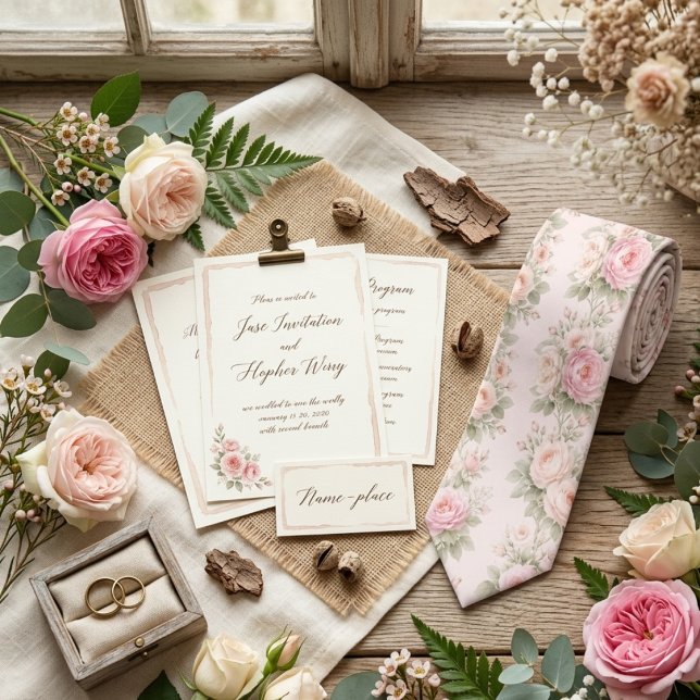 Gravata Pastel Florals Ivory Watercolor Pattern (Criador carregado)