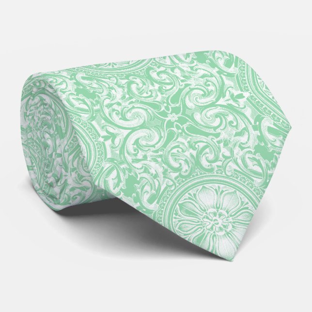 Gravata Pastel Mint Green Floral Swirings Oranmet (Rolled)