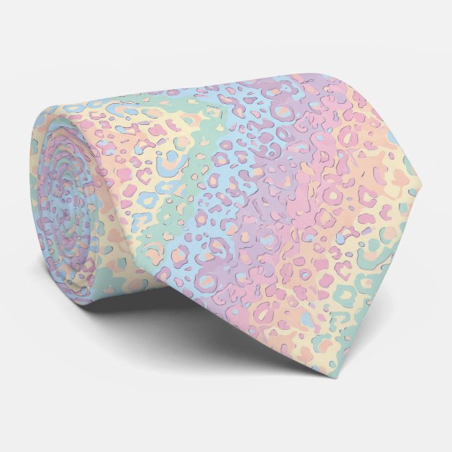 Gravata Pastel Rainbow Leopard Print Neck Tie (Rolled)