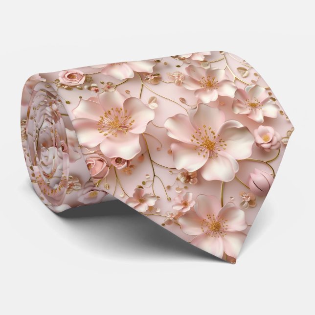 Gravata Pastel Rosa Bonito Floral (Rolled)