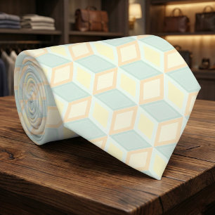 Gravata Pastilha Geométrica Moderno Verde-Menta Pêssego 3D
