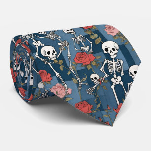 Gravata Patchwork do Retro Denim com Skeletons e Rosas