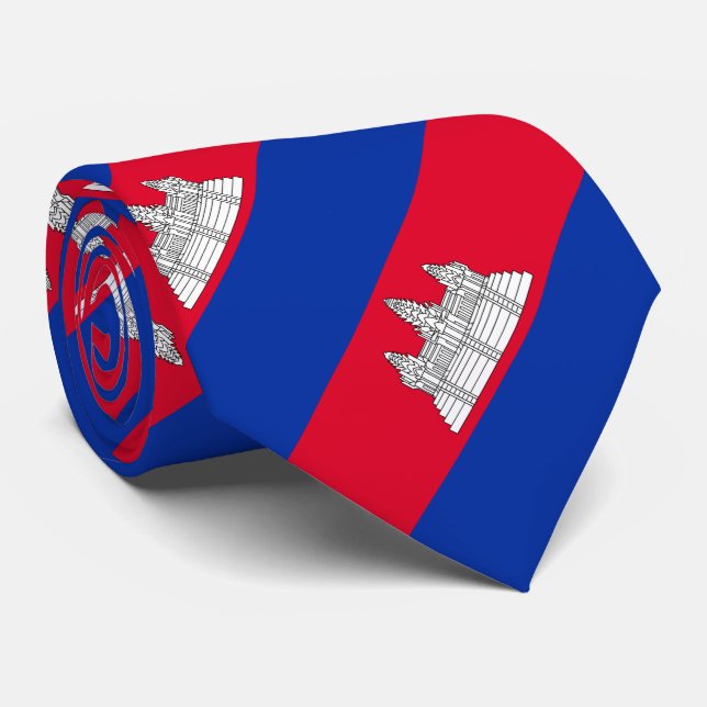 Gravata Patriotic Cambodia Flag Neck Tie (Rolled)