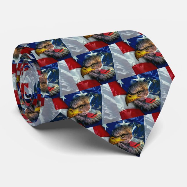 Gravata Patriótica Americana Flag Bald Eagle Wolf (Rolled)