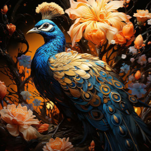 Gravata Pavão Dourado e Azul