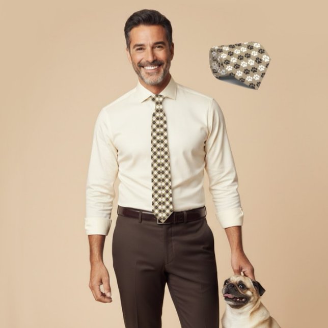 Gravata Paw Print Pattern Earthy Sand (Criador carregado)