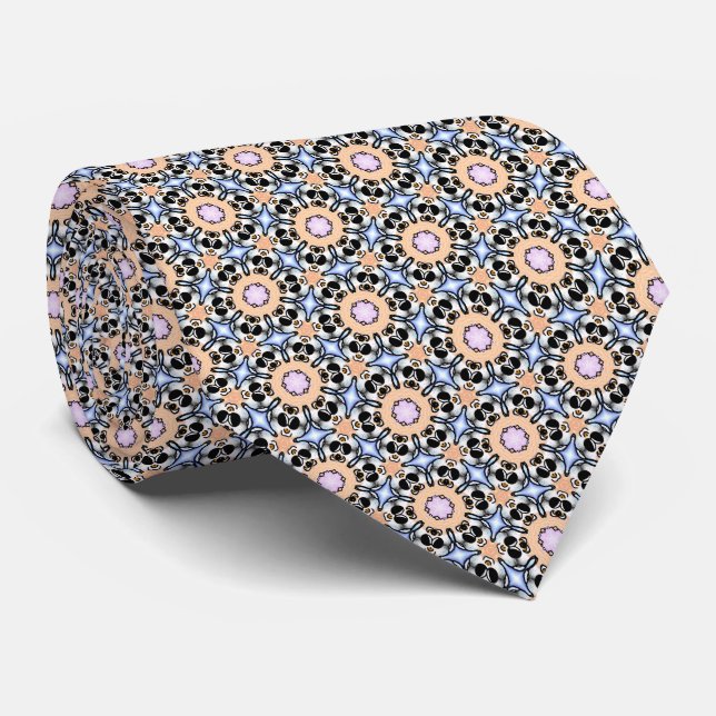 Gravata Peach Blue Lilac Circular Flourish Neck Tie (Rolled)