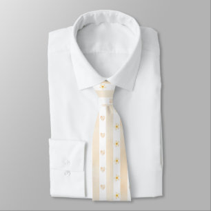 Gravata Peach e White Stripe - Corações, Flor, Impressão d