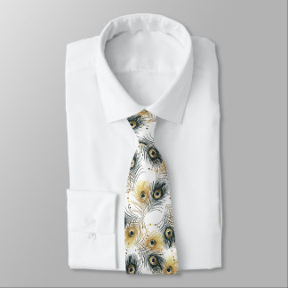 Gravata Peacock Feather Black White Dourado Mens Necessito