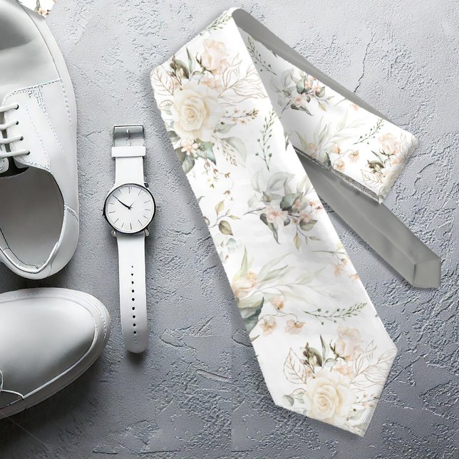 Gravata Pearl Blush Floral Elegance Pattern Sage ID989 (Criador carregado)