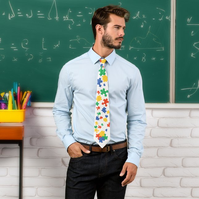 Gravata Peças Coloridas de Quebra-Cabeça da Conscientizaçã (Autism Awareness Colorful Puzzle Pieces Neck Tie)