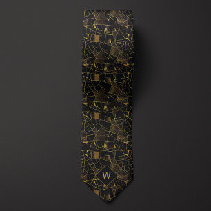 Gravata Pedras de Dourado no Abstrato preto