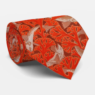 Gravata PEIXES E ALGARES VERMELHOS Art Nouveau Animal Stan