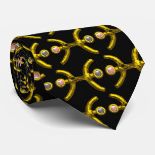 Gravata PEIXES, Joia de aniversário Zodiac Dourada,Negra