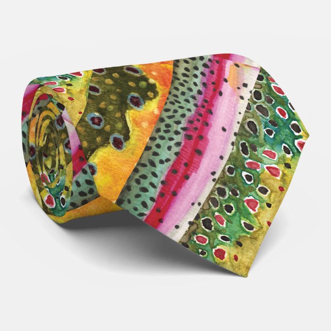 Gravata Pele de Três Bonitas Trutas (Rolled)