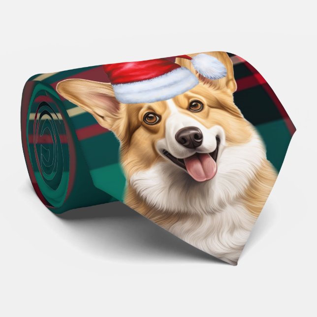 Gravata Pembroke Welsh Corgi Xadrez Natal (Rolled)