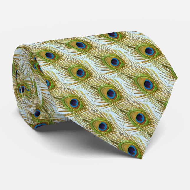 Gravata Penas de pavão elegantes em azul claro (Rolled)