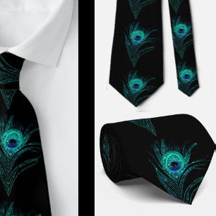 Gravata Penas de Peacock de Teal Preto Colar