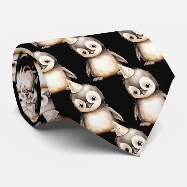 Gravata Penguin in Birthday Hat Neck Tie (Rolled)