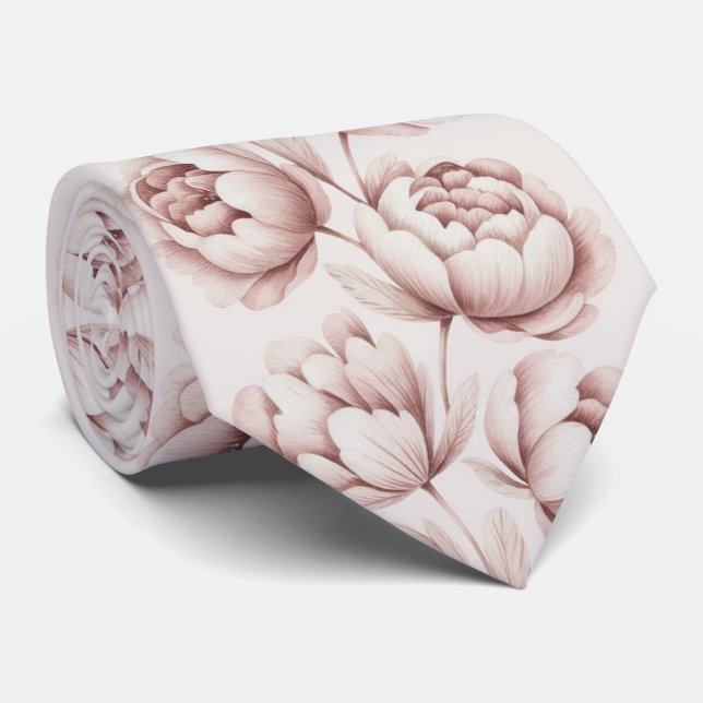 Gravata Peônia Floral Rosa Bege (Rolled)
