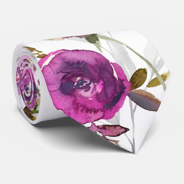 Gravata Peônia Violeta Rosa Cinza Jardim Casamento (Rolled)