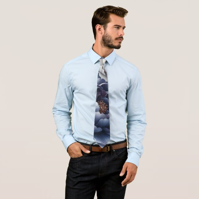 Gravata Peônias Azuis-Marinho e Rosas Brancas Casamento Ma (In Situ)